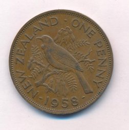 Новая Зеландия 1 пенни 1958 год - Новозеландский туи