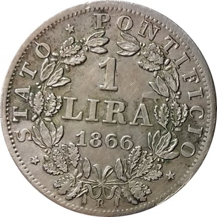 Ватикан 1 лира 1866 год (Надпись &quot;PIVS·IX·PON·&quot; на аверсе)