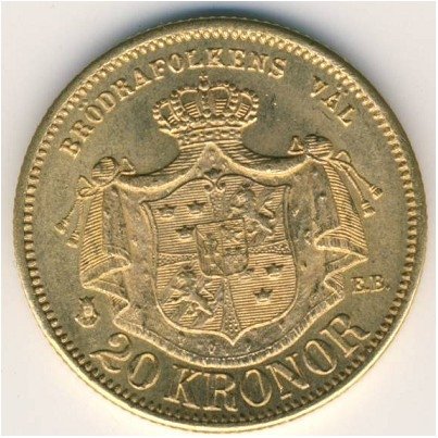Швеция 20 крон 1876 год
