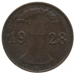 Веймарская республика 1 рейхспфенниг 1928 год (D)