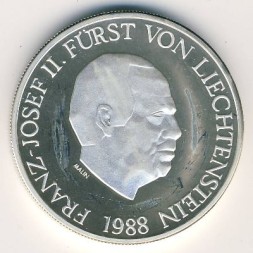 Монета Лихтенштейн 10 франков 1988 год