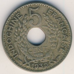 Французский Индокитай 5 центов 1939 год