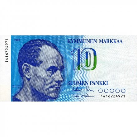 Финляндия 10 марок 1986 год - Олимпийский чемпион, бегун Пааво Нурми UNC