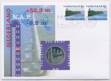 Нидерланды 1 экю 1998 год - Nederland waterland (в конверте с марками)