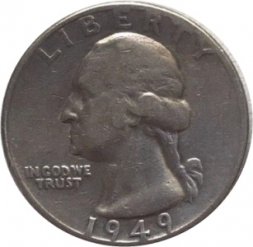 США 25 центов (1/4 доллара) 1949 год - Washington Quarter (без отметки МД)