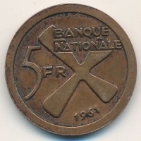 Монета Катанга 5 франков 1961 год