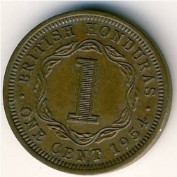 Монета Британский Гондурас 1 цент 1954 год