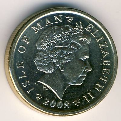 Остров Мэн 1 фунт 2008 год (отметка &quot;AA&quot; на реверсе)