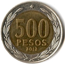 Монета Чили 500 песо 2012 год