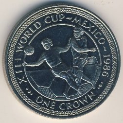 Остров Мэн 1 крона 1986 год - Чемпионат мира по футболу 1986, Мексика (гол, 2 игрока, медь-никель)