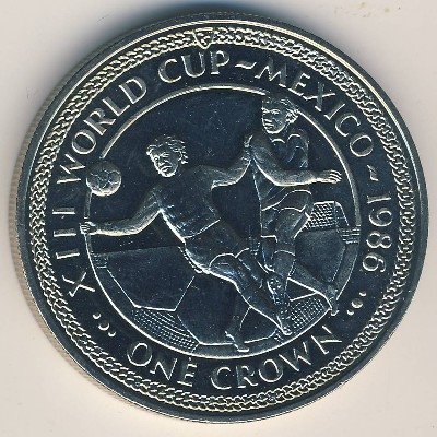 Остров Мэн 1 крона 1986 год - Чемпионат мира по футболу 1986, Мексика (гол, 2 игрока, медь-никель)