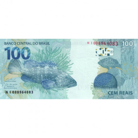 Бразилия 100 реалов 2010 (2023) год - Скульптура &quot;Республика&quot;. Окунь UNC