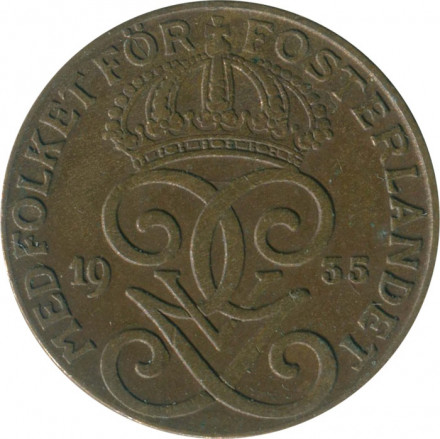 Швеция 2 эре 1935 год - Король Густав V