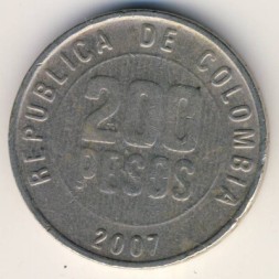 Монета Колумбия 200 песо 2007 год
