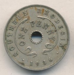 Монета Южная Родезия 1 пенни 1936 год