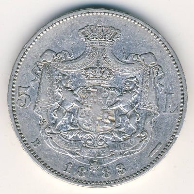 Румыния 5 леев 1883 год