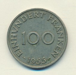 Саар 100 франков 1955 год