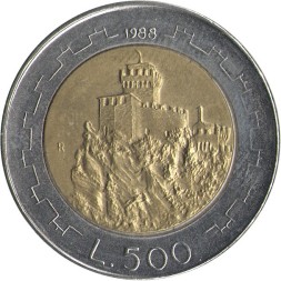 Сан-Марино 500 лир 1988 год - Укрепления Сан-Марино. Башня Гуаито