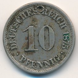 Германия 10 пфеннигов 1875 год (J)