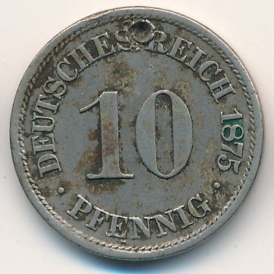 Германия 10 пфеннигов 1875 год (J)