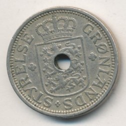 Гренландия 25 эре 1926 год (круг c отверстием)