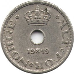 Норвегия 10 эре 1949 год - Король Хокон VII