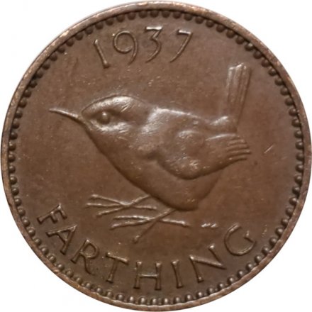 Великобритания 1 фартинг 1937 год - Крапивник