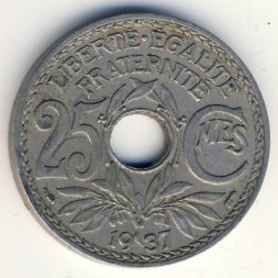 Франция 25 сантимов 1937 год