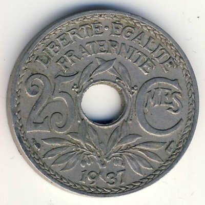 Франция 25 сантимов 1937 год