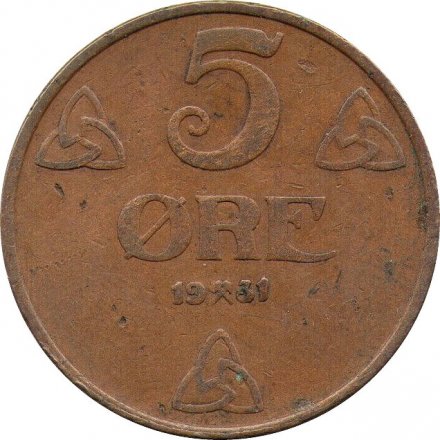Норвегия 5 эре 1931 год