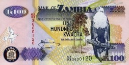 Замбия 100 квача 2010 год - Орлан-крикун. Статуя &quot;Chainbreaker&quot;. Водопад Виктория