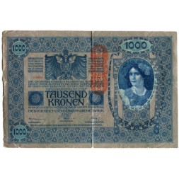 Австро-Венгрия 1000 крон 1902 год - вертикальная надпечатка - F