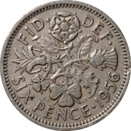Великобритания 6 пенсов 1956 год 