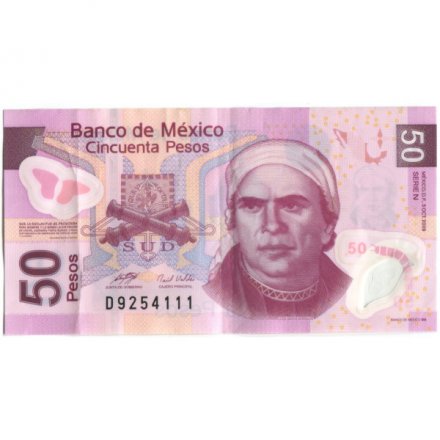 Мексика 50 песо 2009 год - Хосе Мария Морелос. Акведук VF