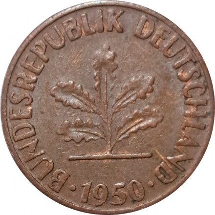 ФРГ 1 пфенниг 1950 год (D)