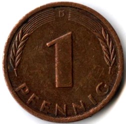 Монета Германия (ФРГ) 1 пфенниг 1950 год (D)