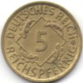 Веймарская республика 5 рейхспфеннигов 1925 год (A)