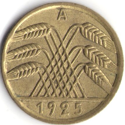 Веймарская республика 5 рейхспфеннигов 1925 год (A)