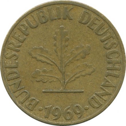ФРГ 10 пфеннигов 1969 год - F