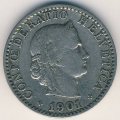 Швейцария 20 раппенов 1901 год
