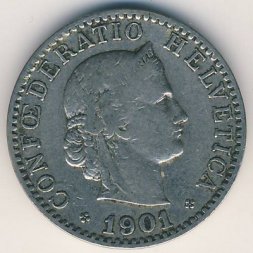 Швейцария 20 раппенов 1901 год