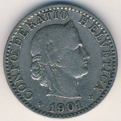 Швейцария 20 раппенов 1901 год