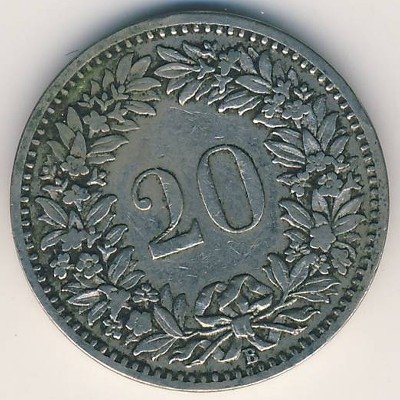 Швейцария 20 раппенов 1901 год