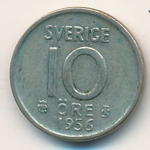 Швеция 10 эре 1956 год - Король Густав VI Адольф (TS)