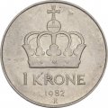 Норвегия 1 крона 1982 год - Улаф V 