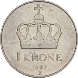 Норвегия 1 крона 1982 год - Улаф V 