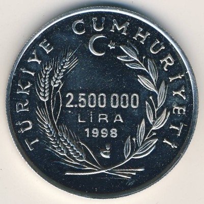 Турция 2500000 лир 1998 год