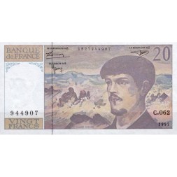 Франция 20 франков 1997 год - Клод Дебюсси. Опера Ла Мер UNC