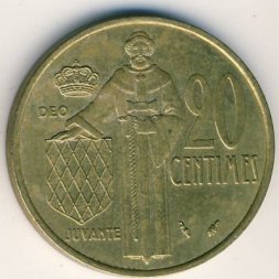 Монако 20 сантимов 1975 год