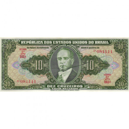 Бразилия 10 крузейро 1950 год - Жетулиу Варгас. Аллегорический человек - UNC